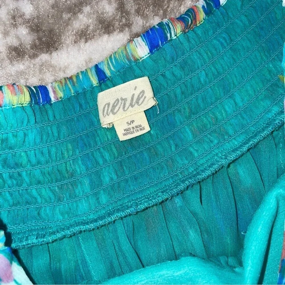 Aerie lightweight multicolor maxi elastic waist skirt in teal & pink SM